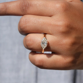 View of Dutch Marquise Cut Moissanite Solitaire Ring In Finger