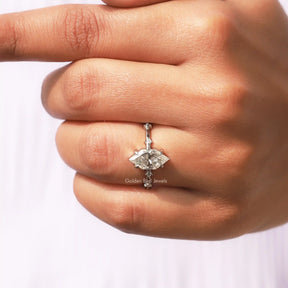 Close View of Dutch Marquise Cut  Eternity Engagement  Ring in a finger