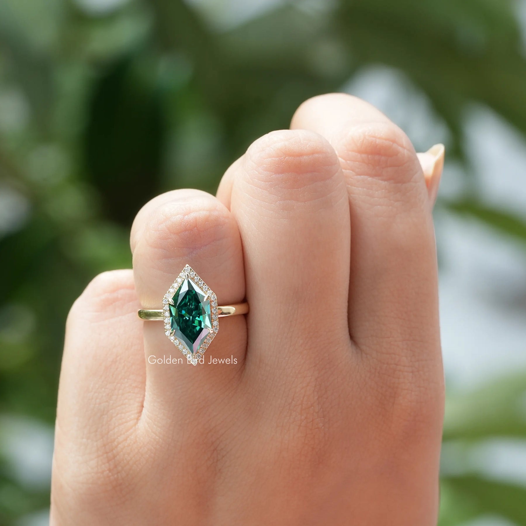 [Dutch marquise moissanite halo engagement ring]-[Golden Bird Jewels]