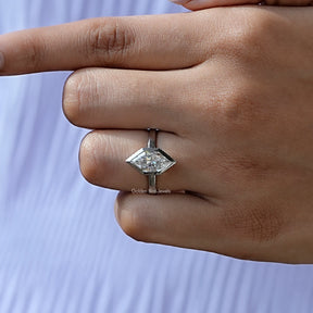 Moissanite Marquise Shaped Solitaire Ring Set in finger