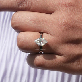 Detailed View Of Marquise Cut Hidden Halo Engagement Ring In White Gold