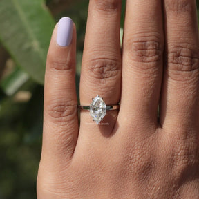 View of Dutch Marquise Cut Hidden Halo Ring In finger