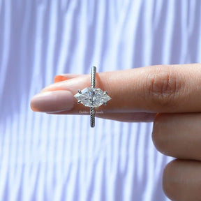 In Finger front view of  Dutch Marquise Moissanite Ring In white gold