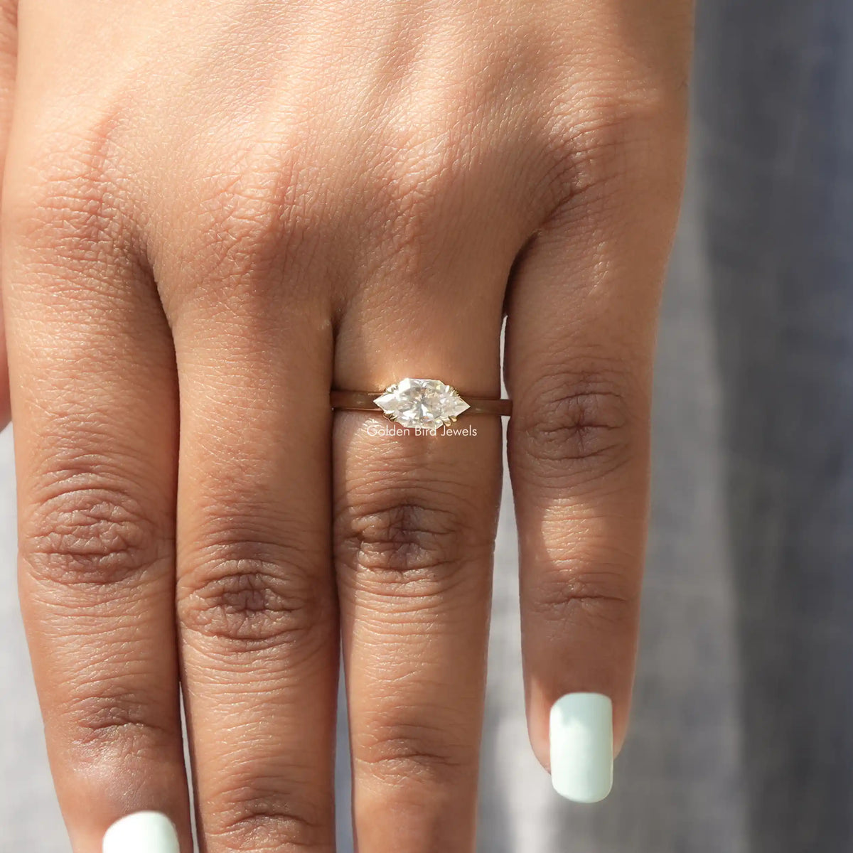 [In two finger front view of dutch masrquise cut ring]-[Golden Bird Jewels]