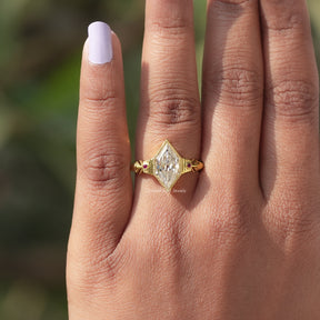 Detailed View Of Old Mine Dutch Marquise Cut Moissanite Ring In Yellow Gold
