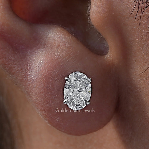 White Gold Oval Diamond Solitaire Stud Earrings