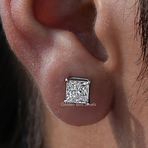 Solitaire Princess Cut Diamond Stud Earrings