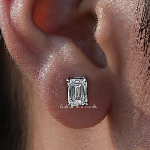 Emerald Cut Diamond White Gold Stud Earrings
