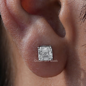 Asscher Cut Diamond Stud Earrings In White Gold