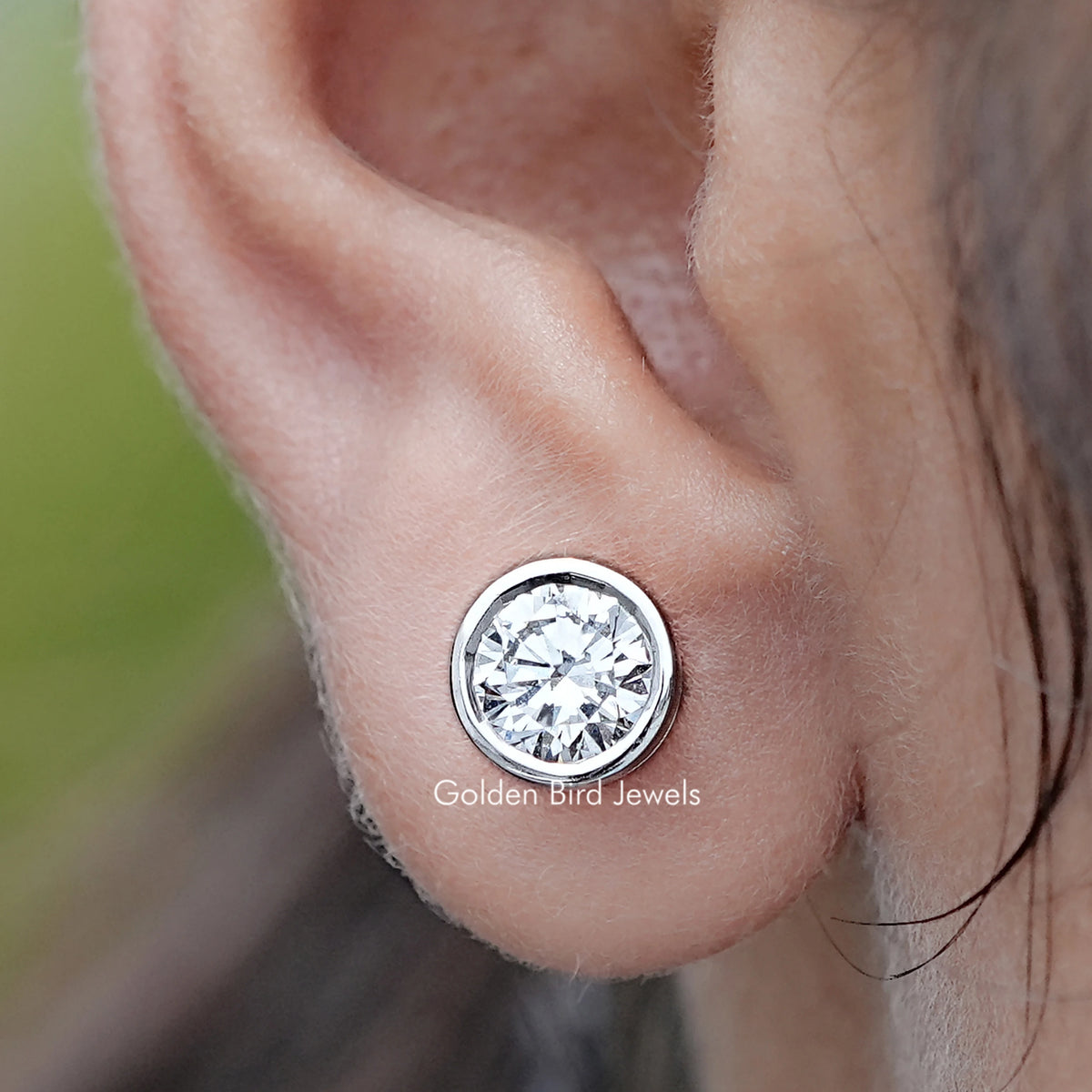 Round Cut Lab Diamond Bezel Set Stud Earrings