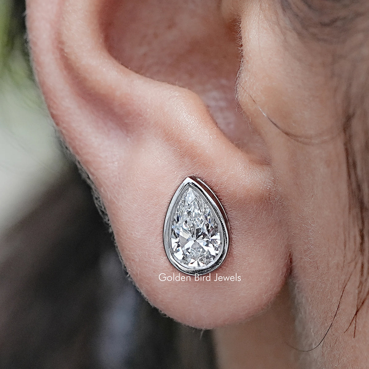 Pear Shaped Lab Diamond Bezel Set Stud Earrings