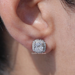 Cushion Cut Lab Diamond Halo Stud Earrings
