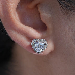Heart Cut Halo Lab Diamond Stud Earrings