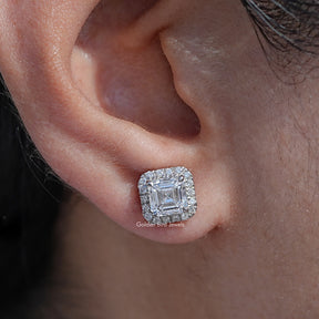 Asscher Cut Lab Grown Diamond Halo Stud Earrings