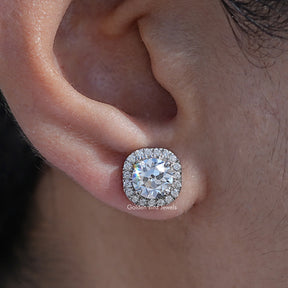 Old European Round Lab Diamond Halo Stud Earrings