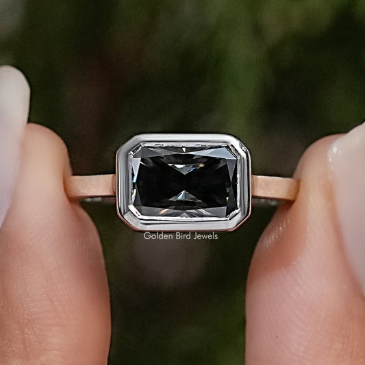 Gray Radiant Cut Moissanite Solitaire Ring
