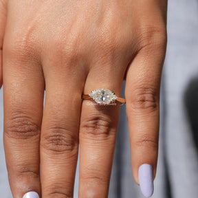 Detailed View of Dutch Marquise Moissanite Solitaire Ring In Yellow Gold