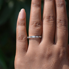 View of Lab-Grown Baguette Cut Diamond Wedding Band In Yellow Gold