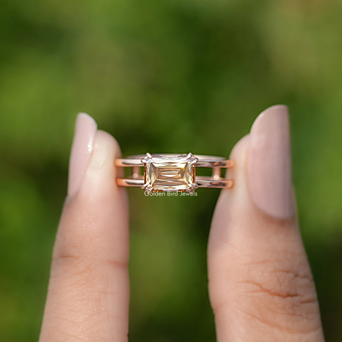 East West Criss Cut Moissanite Engagement Ring