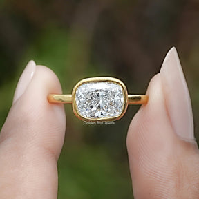 East West Cushion Cut Lab Diamond Bezel Set Ring