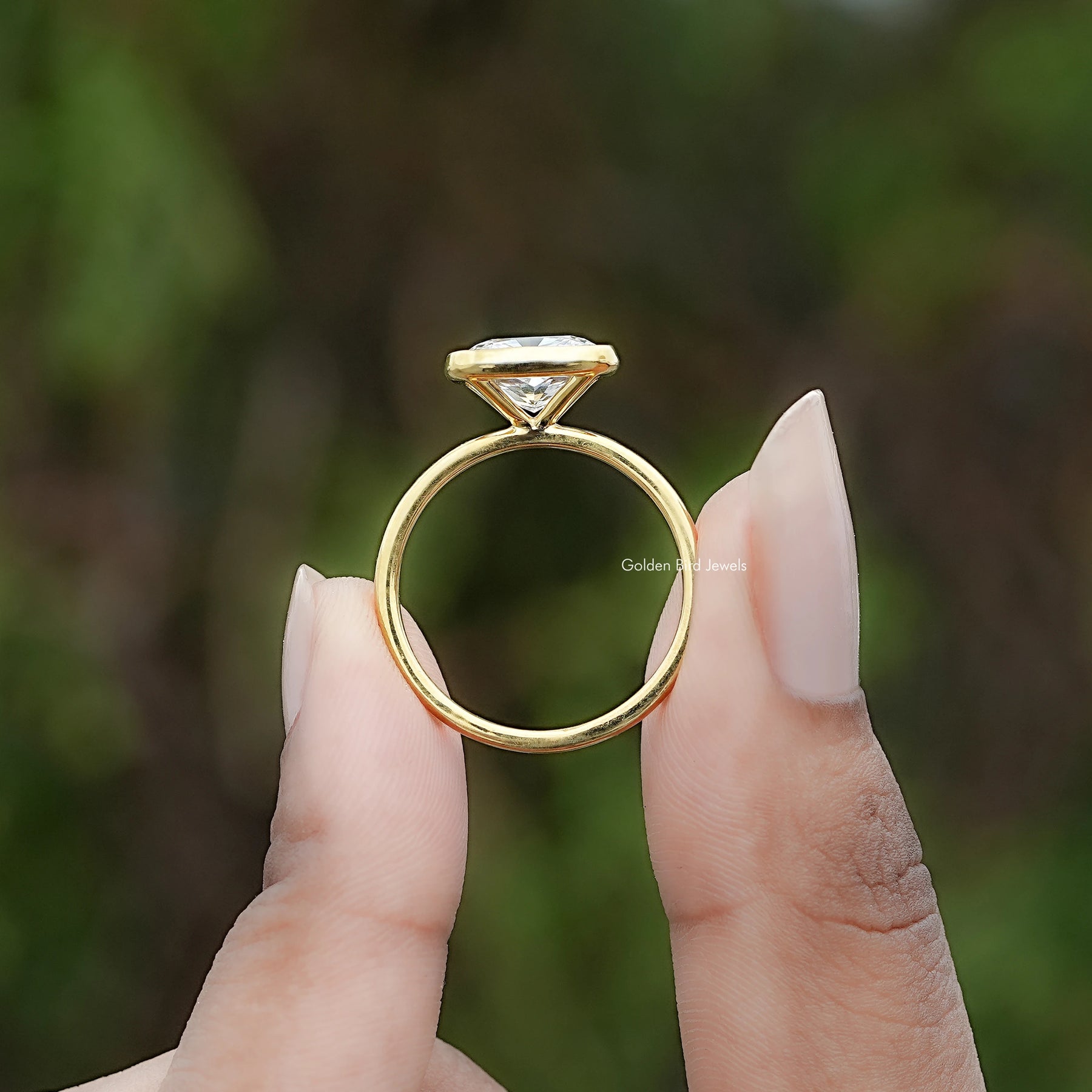 East West Cushion Cut Lab Diamond Bezel Set Ring