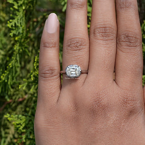In front view of moissanite cushion cut Ring