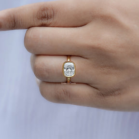 East West Cushion Cut Lab Diamond Bezel Set Ring
