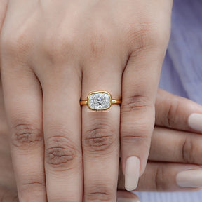 East West Cushion Cut Lab Diamond Bezel Set Ring