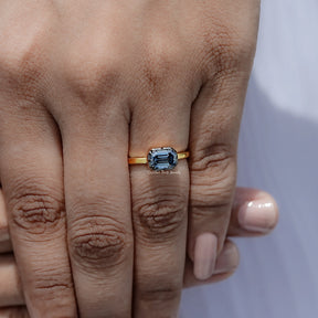 East West Old Mine Emerald Moissanite Solitaire Ring