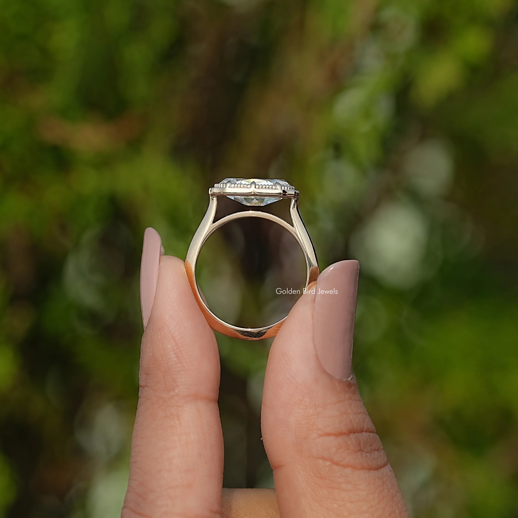 East West Old Mine Moval Moissanite Solitaire Ring