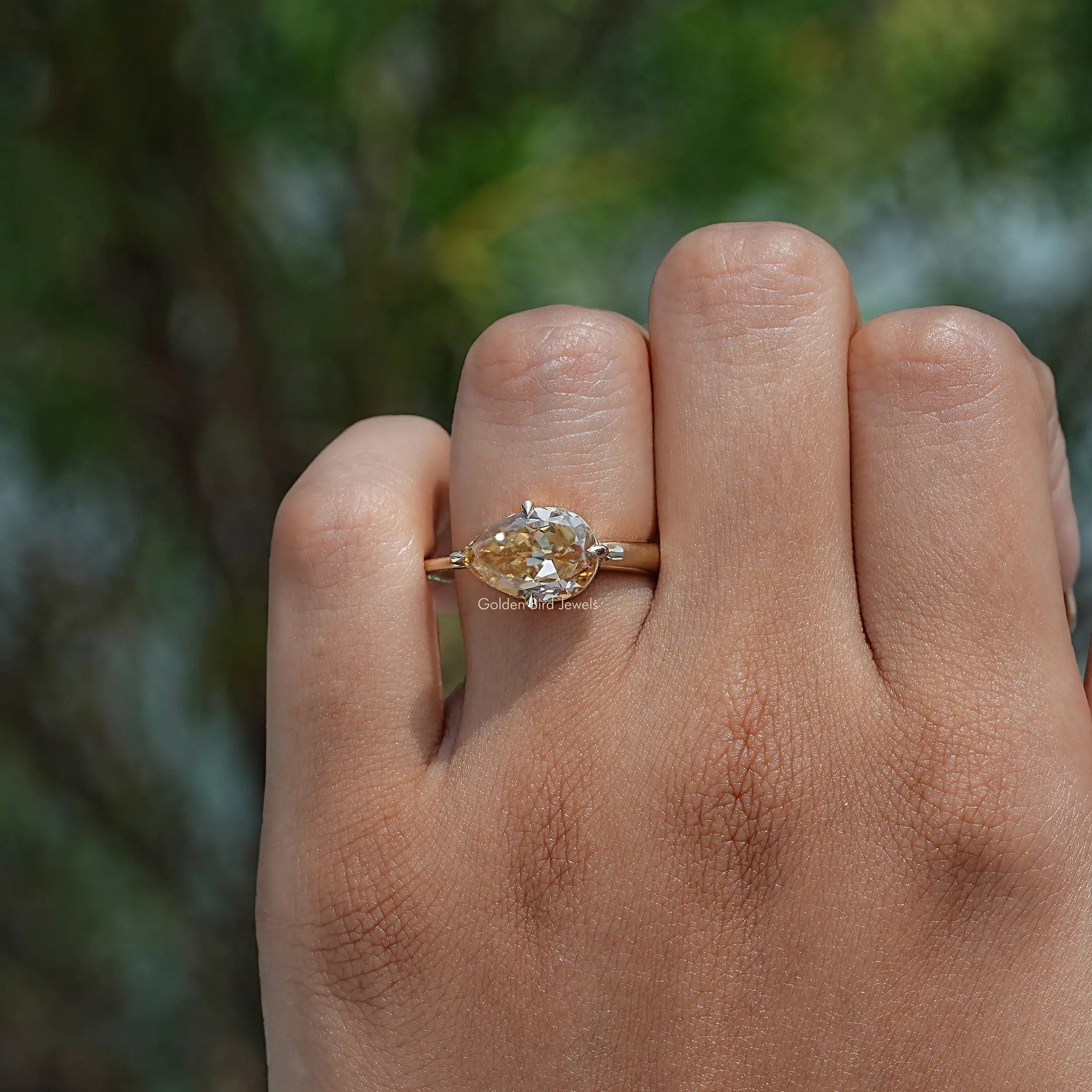 Old Mine Pear Shaped Moissanite East West Ring - Main Image