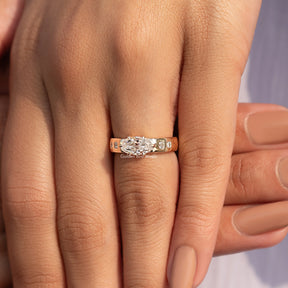East West Set Old Moval Cut Moissanite Accent  Ring
