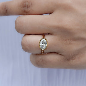 East West Oval Cut Lab Diamond Bezel Set Ring