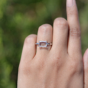 East West Portrait Radiant Moissanite Solitaire Ring