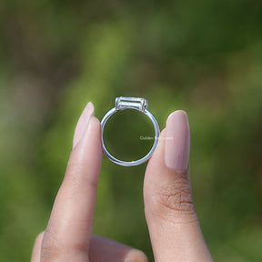 East West Portrait Radiant Moissanite Solitaire Ring