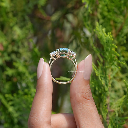 Back view of Cushion Cut Moissanite Three Stone Ring
