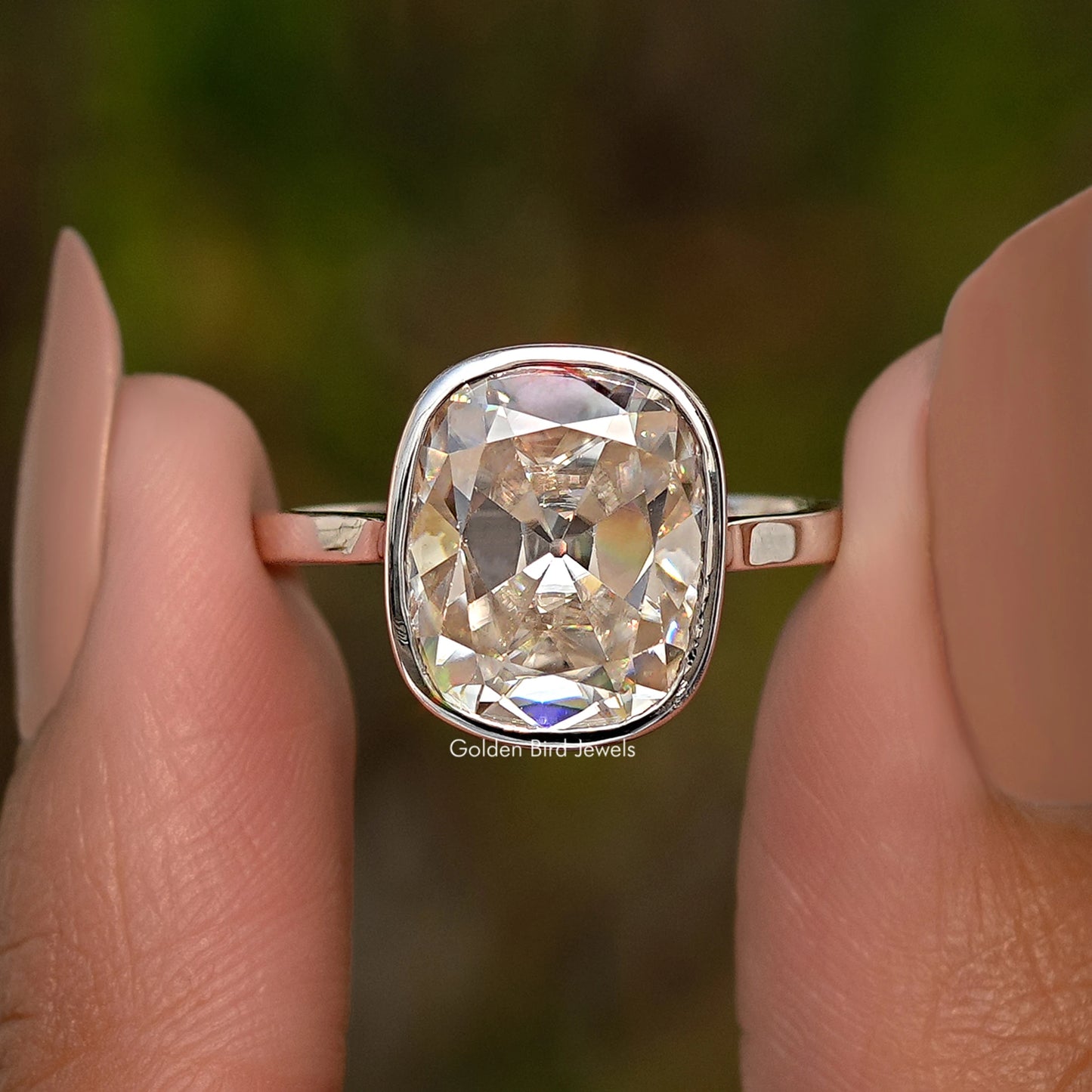Elongated Old Mine Cushion Moissanite Ring