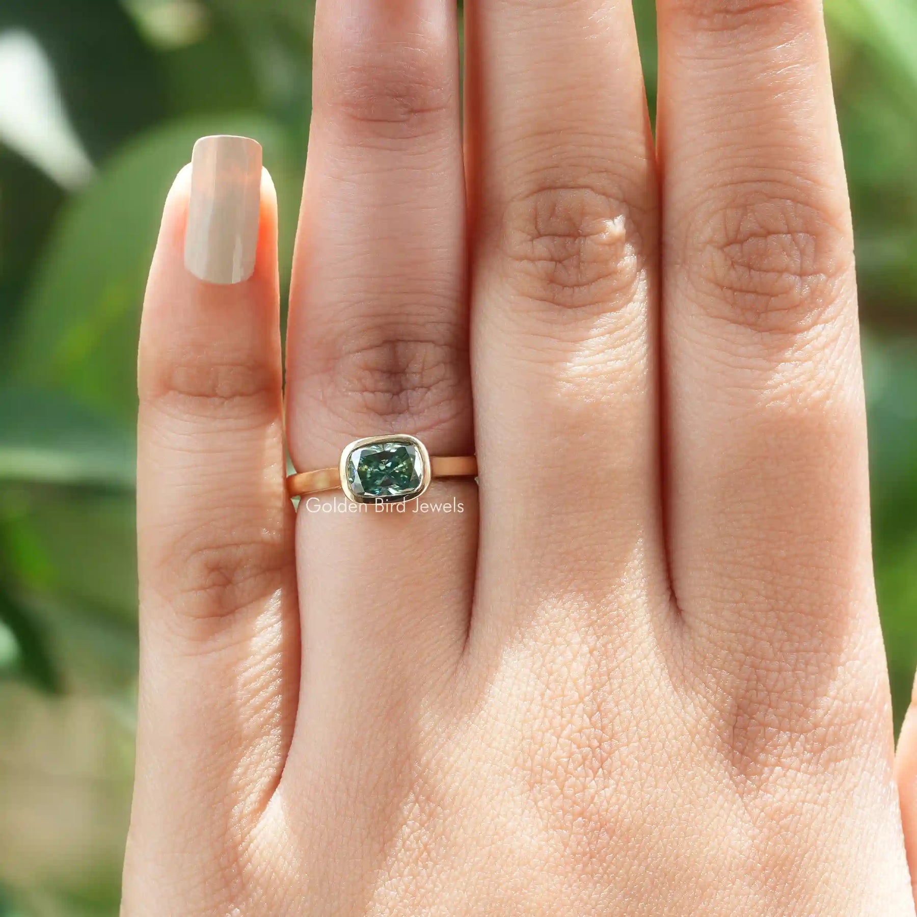 Bezel Set Elongated Cushion Moissanite Ring - Main Image