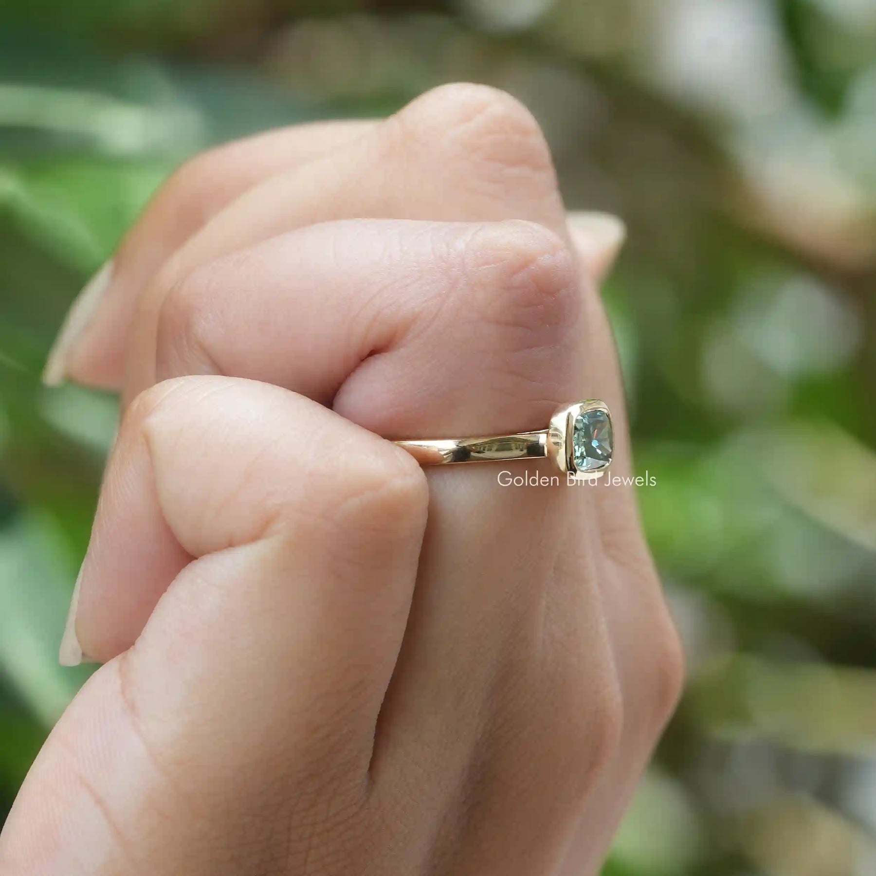 [In Finger a Brilliant Cut Moissanite Engagement Ring]-[Golden Bird Jewels]