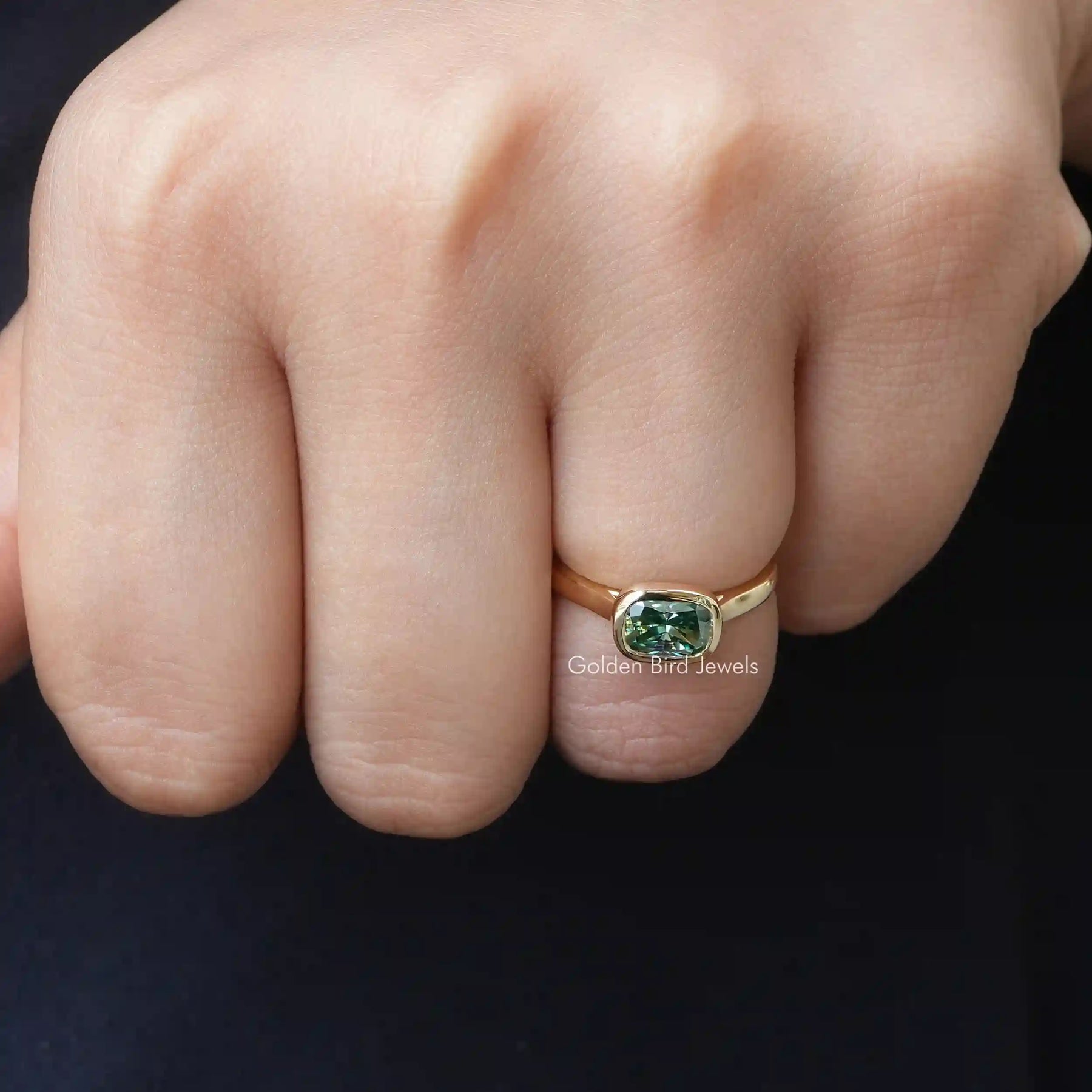 [In Finger a Fancy Colored Moissanite Engagement Ring]-[Golden Bird Jewels] 