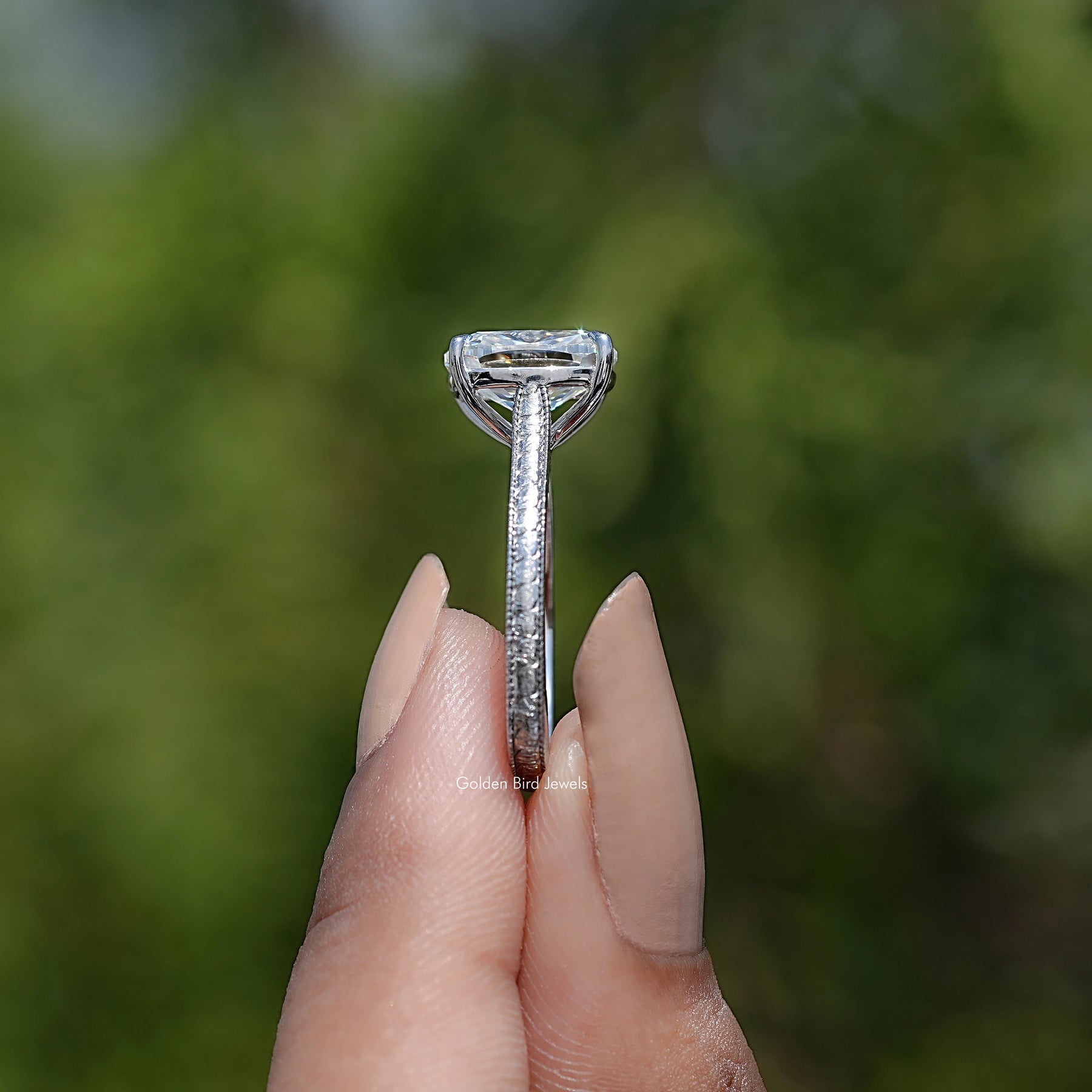 Elongated Cushion Cut Moissanite Solitaire Ring