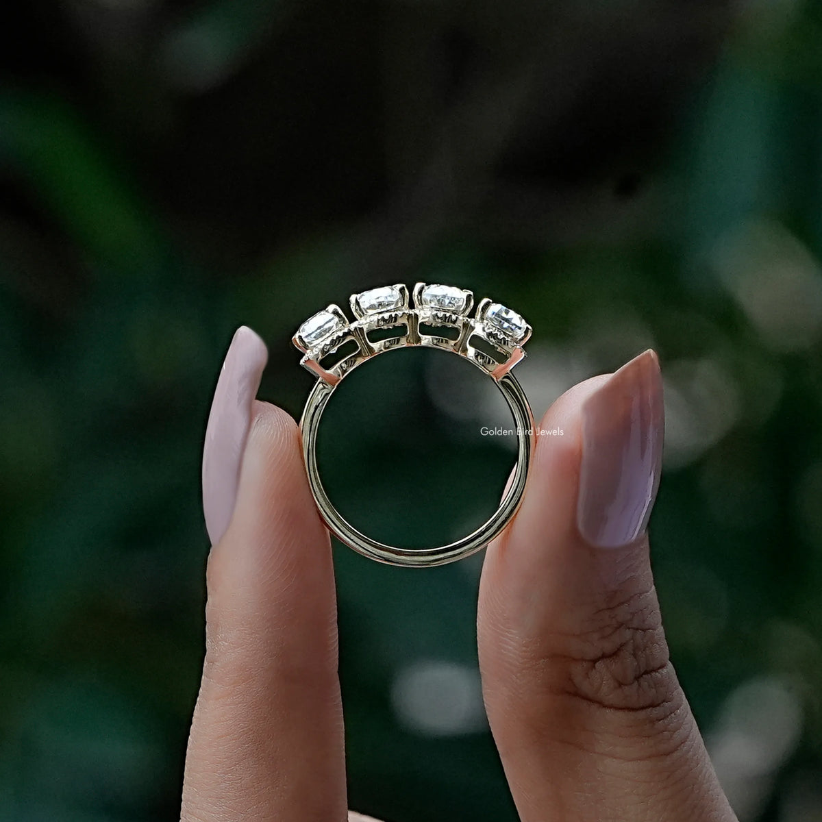 [Moissanite Cushion Cut Halo Wedding Band]-[Golden Bird Jewels]