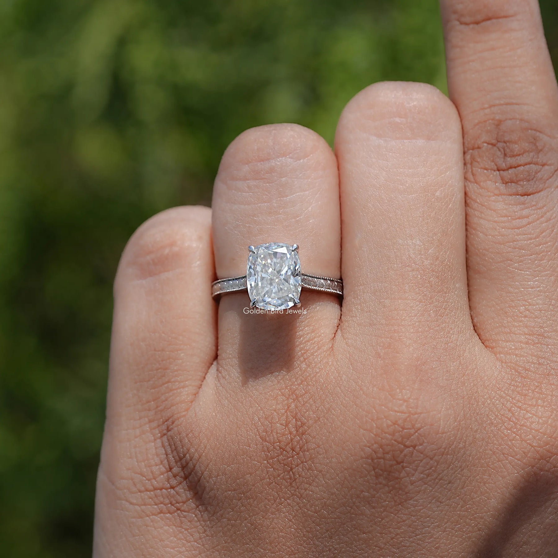 Elongated Cushion Cut Moissanite Solitaire Ring