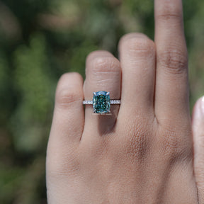 Elongated Cushion Cut Moissanite Hidden Halo Ring