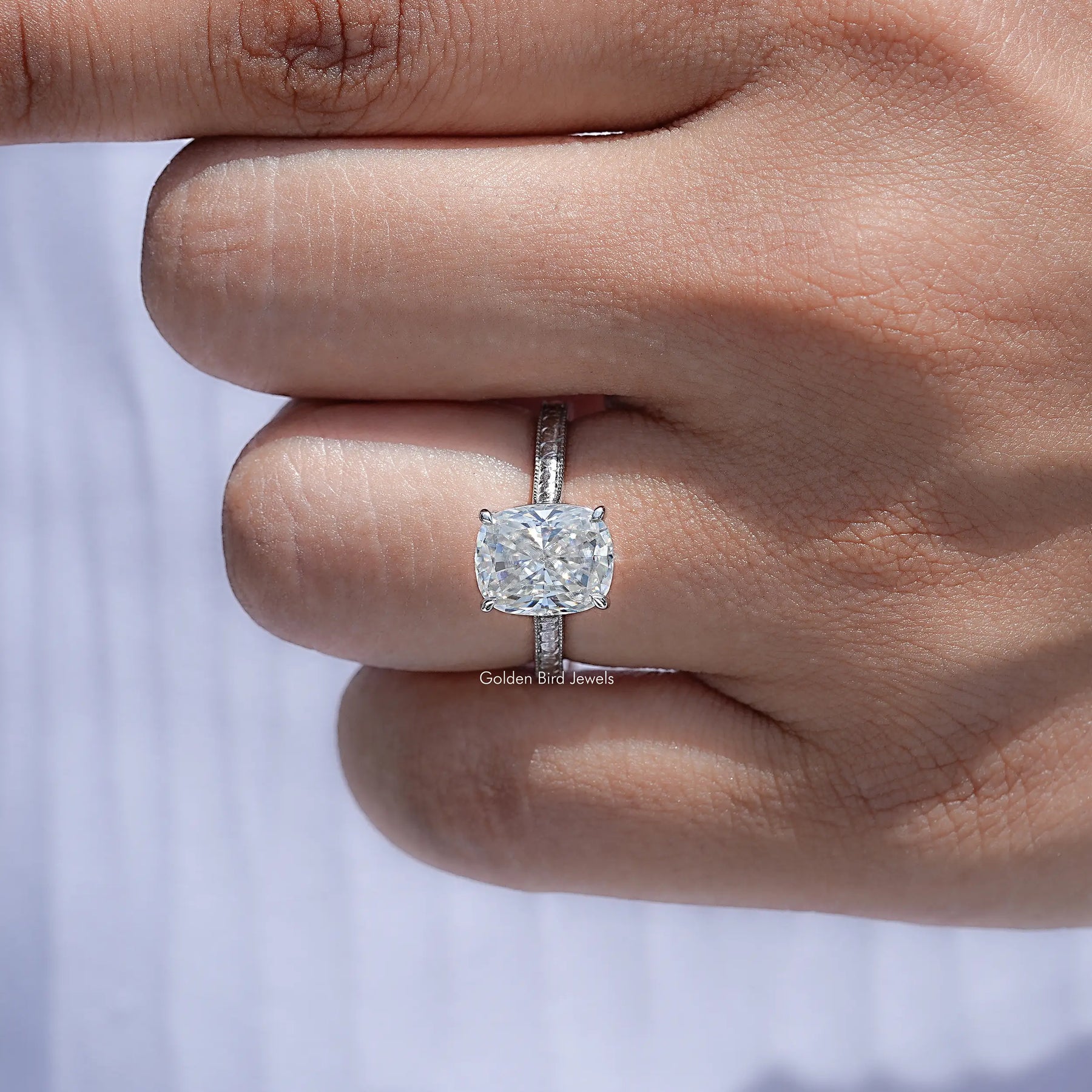 Elongated Cushion Cut Moissanite Solitaire Ring