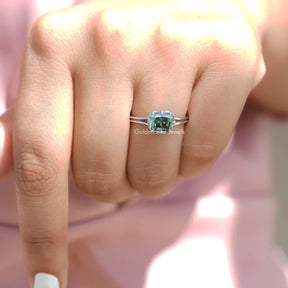 [In Finger a Elongated Cushion Cut  Moissanite Engagement Ring Made In 18K White Gold]-[Golden Bird Jewels]