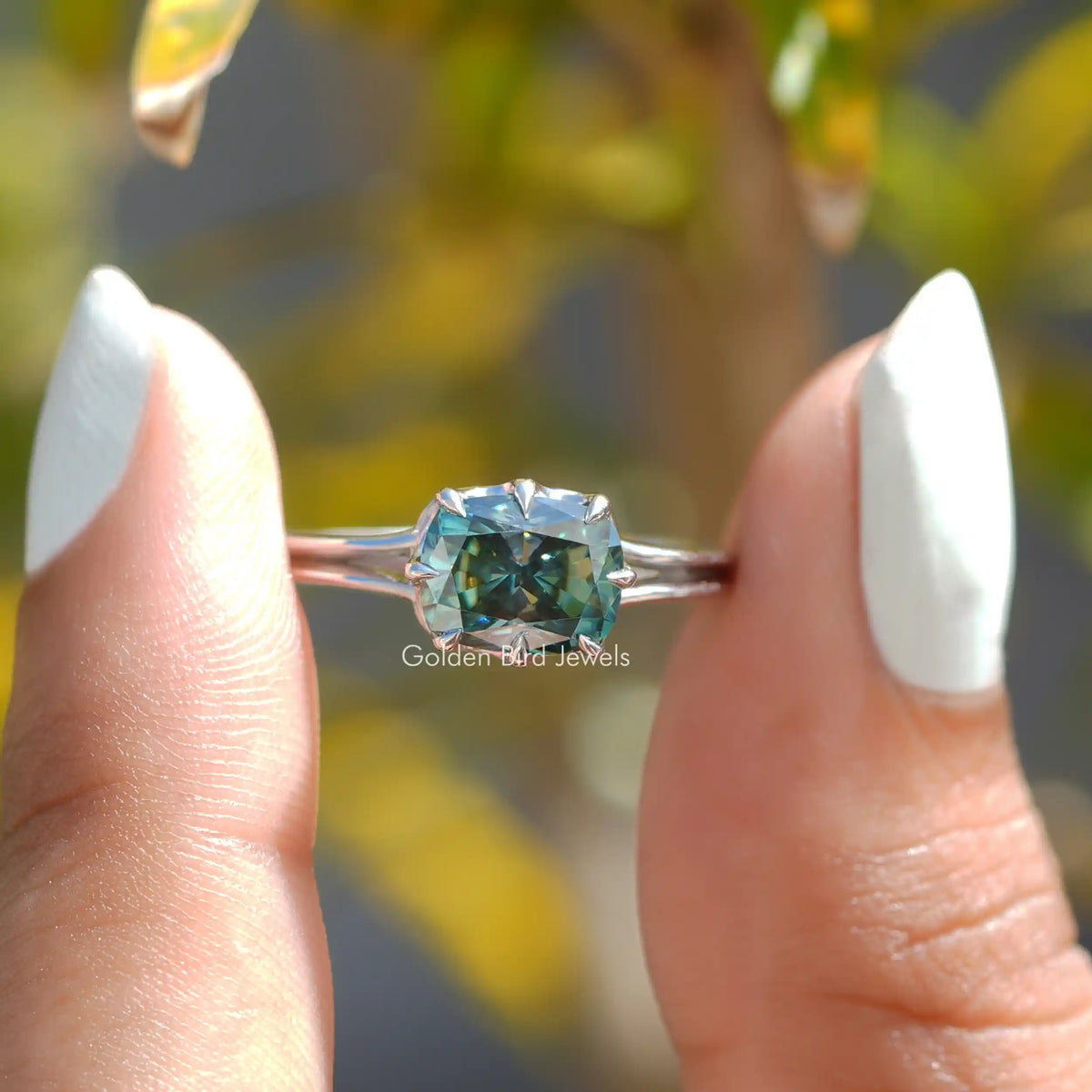 [In Finger a Moissanite 1.77 CT Elongated Cushion Cut Ring]-[Golden Bird Jewels]