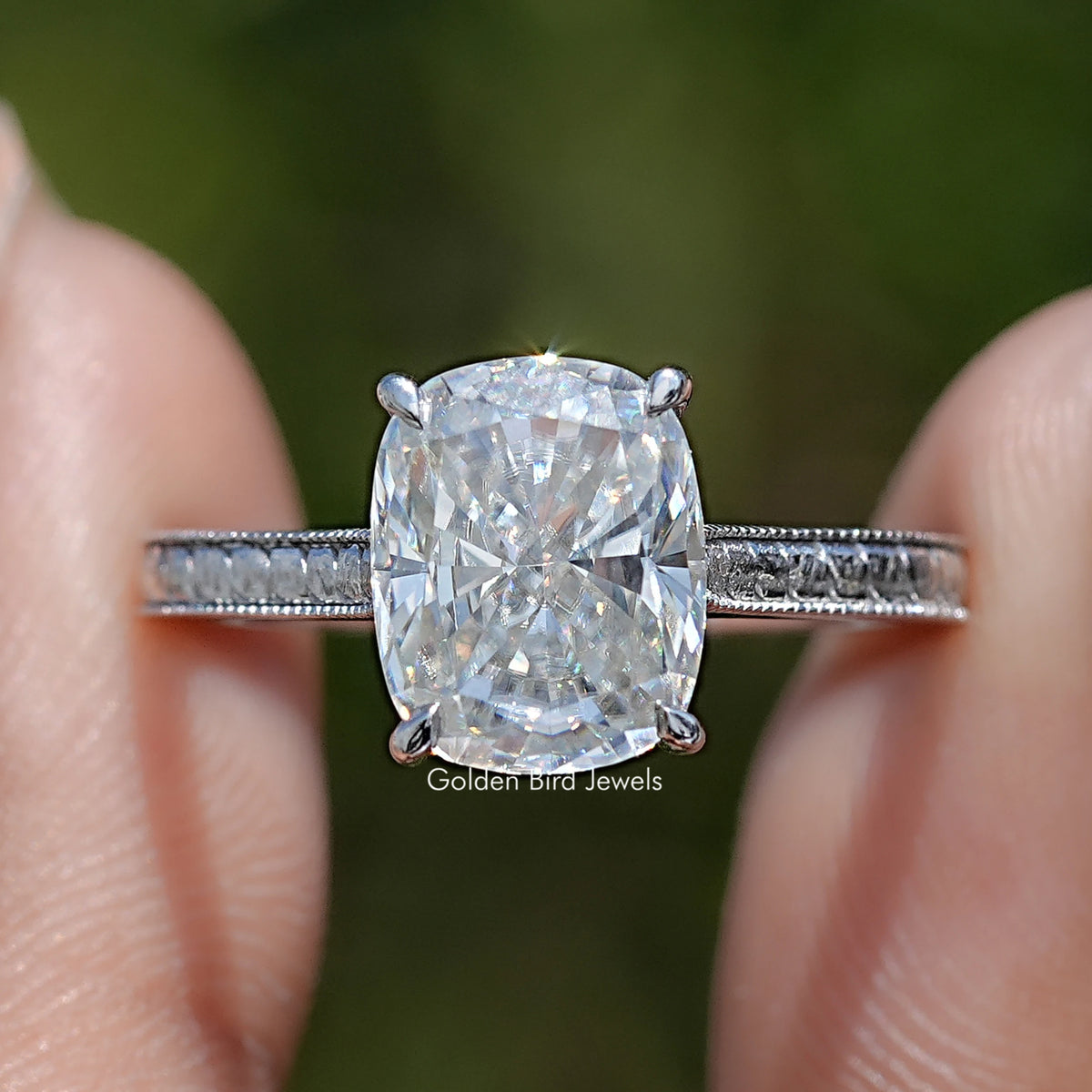Elongated Cushion Cut Moissanite Solitaire Ring