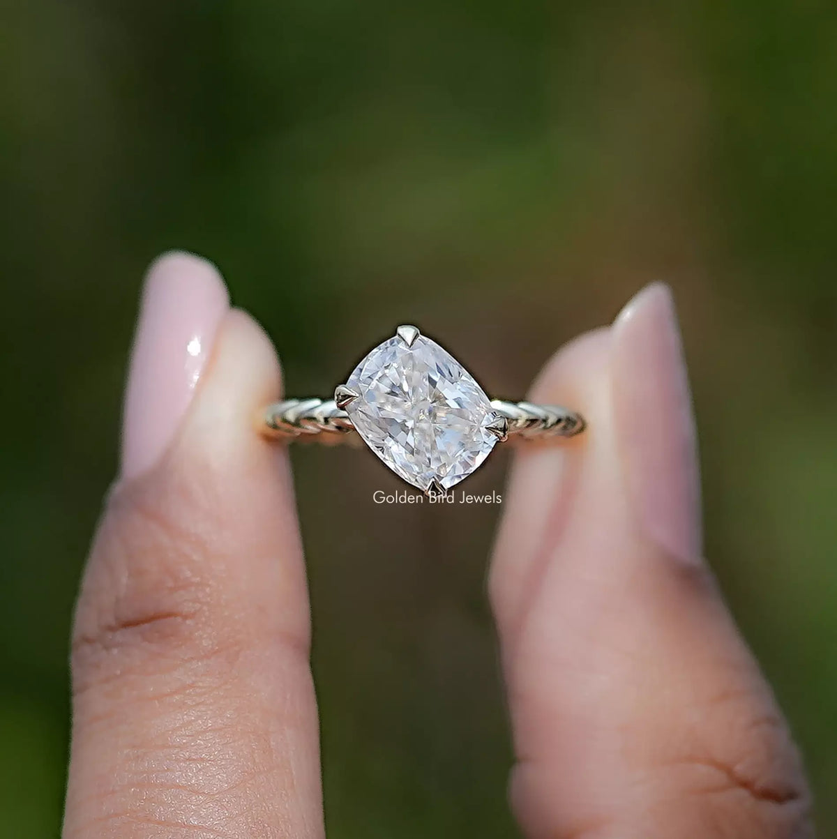 Elongated Cushion Cut Moissanite Solitaire Ring
