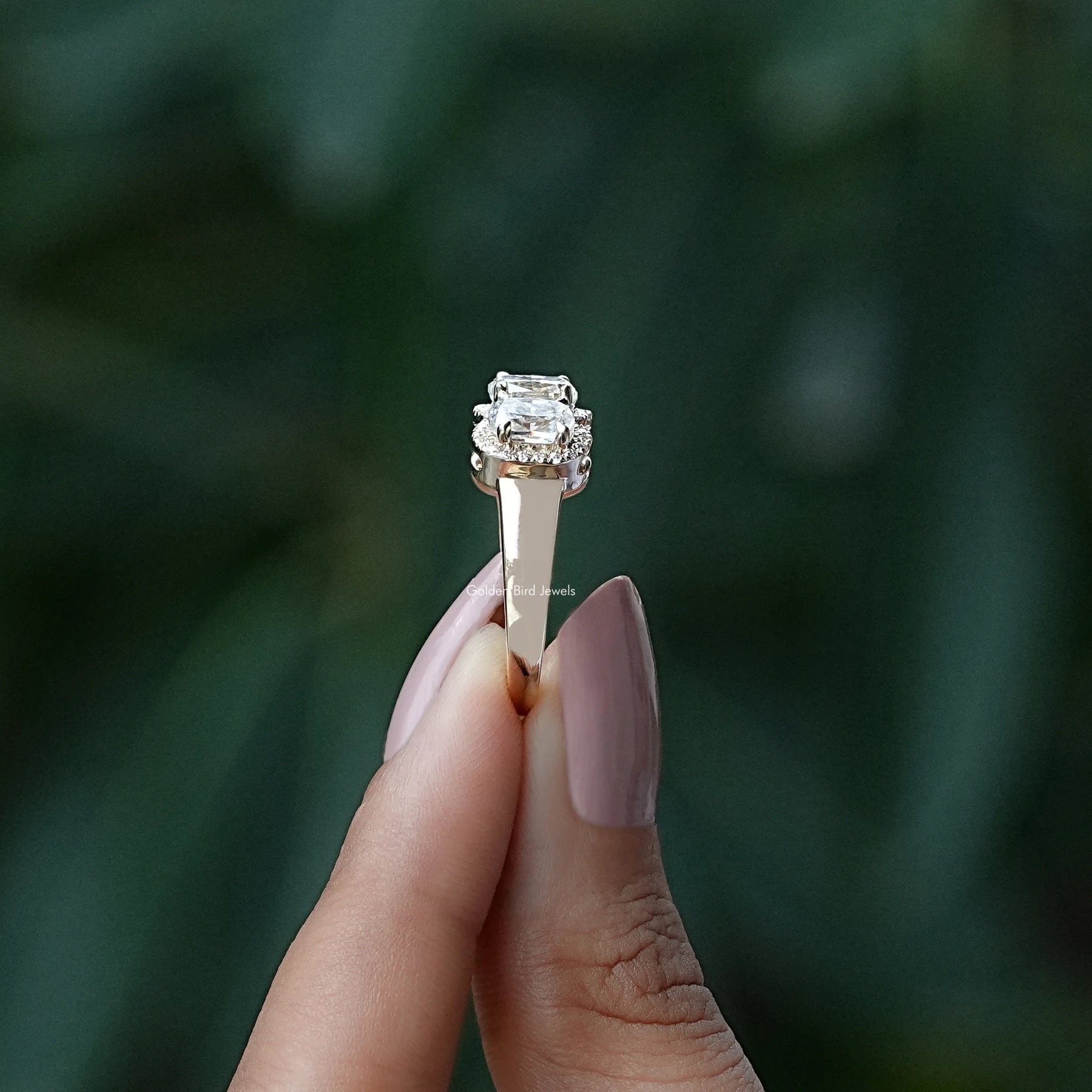 [Cushion And Round Cut Halo Wedding Band]-[Golden Bird Jewels]